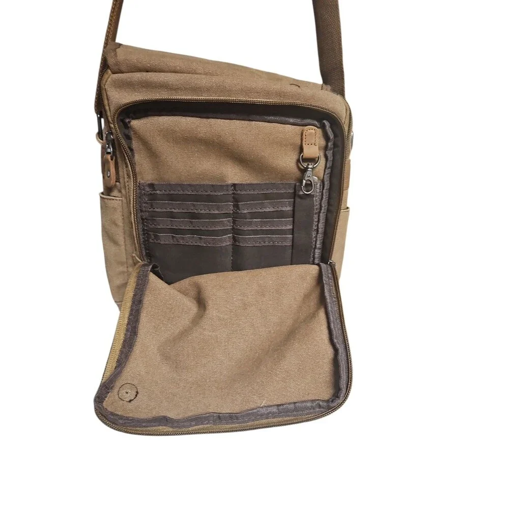 Plambag Brown Canvas Tablet And Laptop Messenger Bad Single Strap Bag